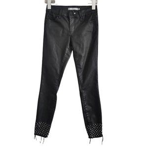 Tractr Black Shiny Skinny Jeans Studded Distressed Size 10
